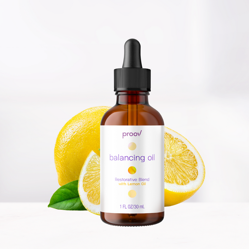 proov lemon-scented balancing oil with lemons
